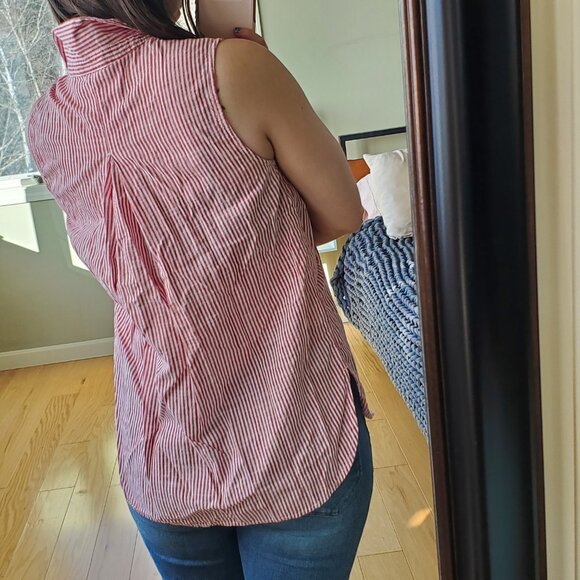Faded Glory red and white striped button down collared tank top - Picture 3 of 5